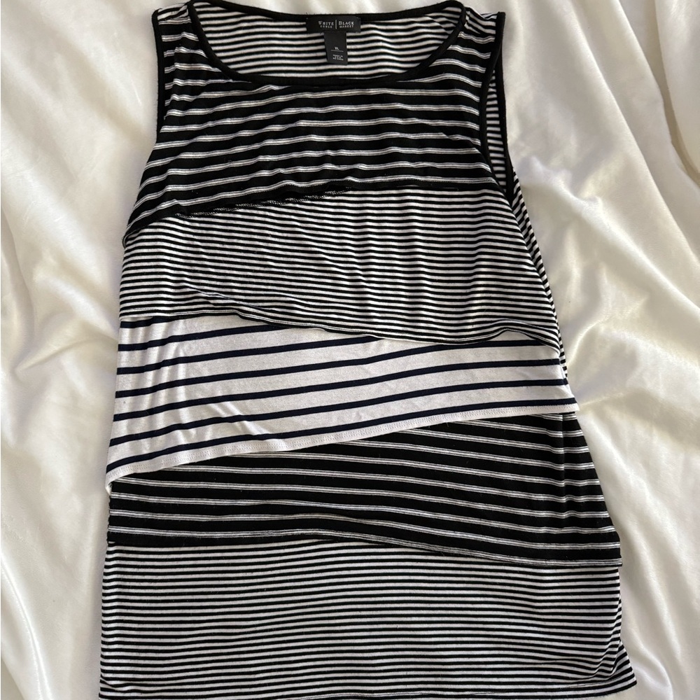 White House Black Market WHBM Striped Layered Black and White Sleeveless Top XL